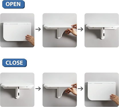 WELLAND 11.8" x 8.25" White Wall Mounted Desk Small Floating Shelves Set of 2 Folding Wall Shelves Drop-Leaf Table Fold Down Desk for RV, Camper, Loft Beds