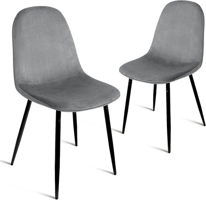 CangLong Velvet Dining Chairs Set of 2, Comfy Kitchen Side Chairs, Modern Fabric Dining Room Chairs with Padded Seat and Sturdy Metal Legs for Living & Meeting Room, Restaurant, Grey