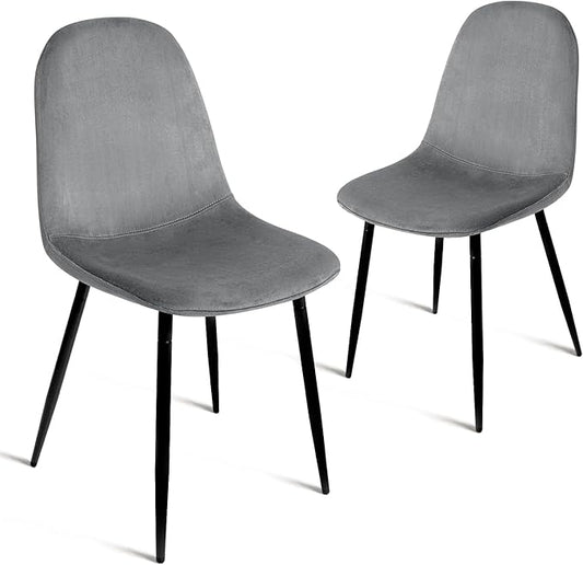 CangLong Velvet Dining Chairs Set of 2, Comfy Kitchen Side Chairs, Modern Fabric Dining Room Chairs with Padded Seat and Sturdy Metal Legs for Living & Meeting Room, Restaurant, Grey