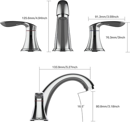 Bathroom Sink Faucet, Faucet for Bathroom Sink, Widespread Chrome Bathroom Faucet 3 Hole with Stainless Steel Pop Up Drain and cUPC Lead-Free Hose - (Chrome)