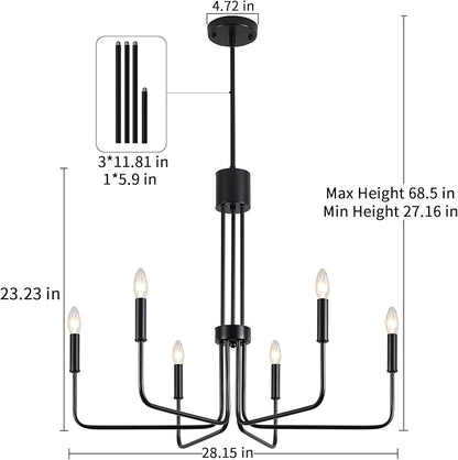 ETONIMERR 28.15'' Black Dining Room Chandelier, 6 Light Modern Farmhouse Chandelier, Rustic Industrial Hanging Light for Kitchen Island livng Room Bedroom Entryway Foyer