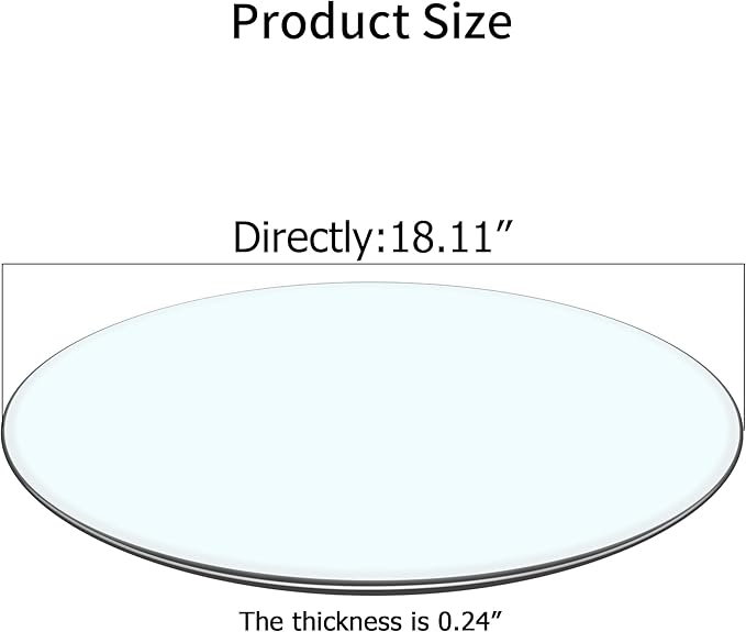 18" Clear Round Glass Table Top, Thick Tempered Glass with Smooth Polished Edge, Ideal for Kitchen, Living Room, Office or Patio Table Replacement
