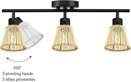 Globe Electric 3-Light Track Lighting Kit, Matte Black, Bamboo Shades, 3 Bulb Kitchen Light, E12 Socket
