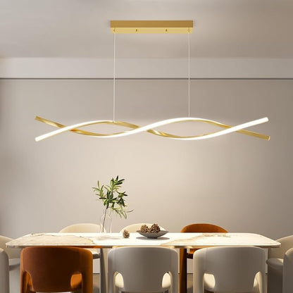Modern Gold Ceiling Pendant Light, 57IN Chandelier with Remote Control 3000k-6500K Adjustable Color Temperature,Aluminum Island Lighting Lamp for Dining Room, Living Room, Island