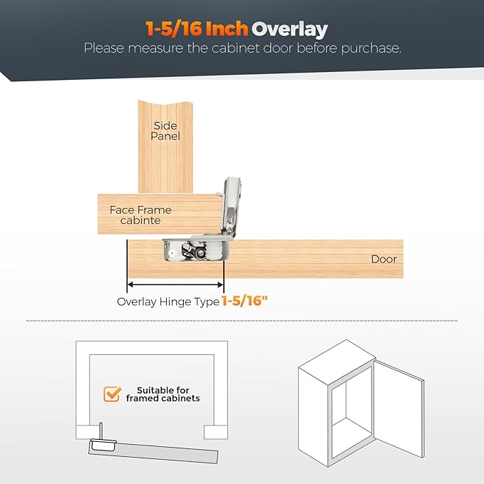 Home Expert 50 Pack (25 Pairs) 1-5/16" Overlay Soft Close Cabinet Hinges, Satin Nickel Stainless Steel Concealed Hinges with 3D Self-Closing for Face Frame Doors & Kitchens