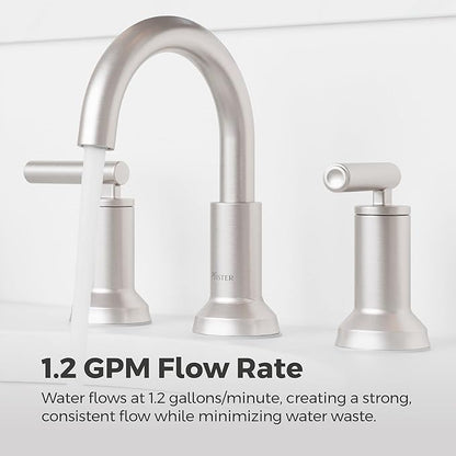 Pfister Capistrano Widespread Bathroom Sink Faucet 8 in 3 Hole 2 Handle Brushed Nickel Vanity Faucet with Push & Seal Drain NSF Certified TiteSeal Mount LF049CSOGS