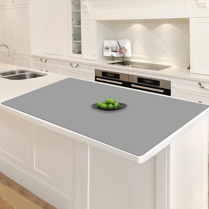 35.4"x23.6"(90cmx60cm) Large Silicone Mat for Kitchen Counter, Heat Resistant Non-Slip Countertop Protector, Waterproof Silicone Craft Mat for Kitchen Island, Light Gray