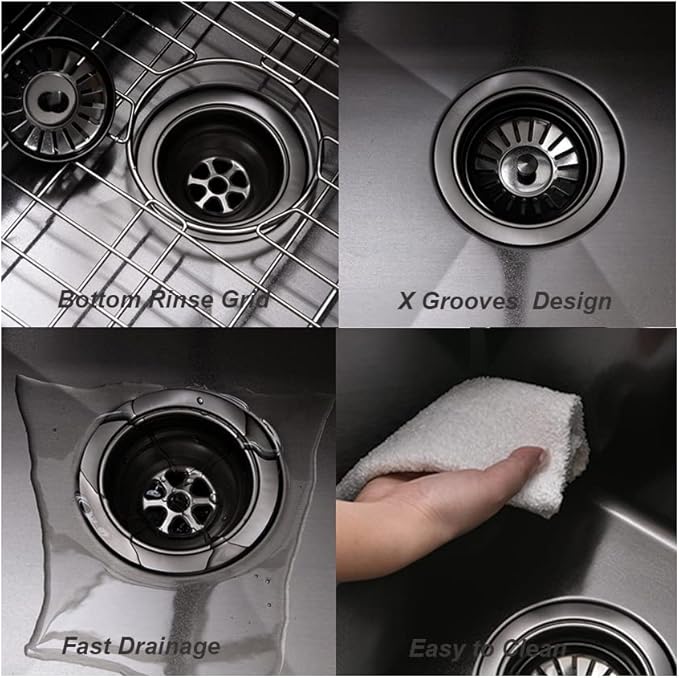 Black Undermount Bar Sink, 15 x 17 inch Undermount Kitchen Sink Small Wet Bar 16 Gauge Stainless Steel Single Bowl for Outdoor RV