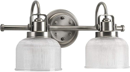 Progress Lighting 2-Light Clear Double Prismatic Glass Coastal Bath Vanity, Archie Collection, Antique Nickel (P2991-81)