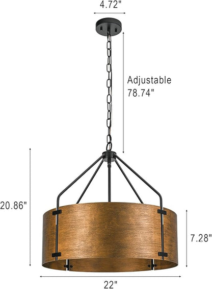 Drum Chandeliers for Dining Room,22 in Copper Bronze Metal Dining Room Light Fixture Over Table, Industrial Modern Farmhouse Pendant Light for Kitchen,Entryway,Living Room