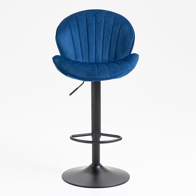 Rhomtree 24-32 Inch Swivel Bar Stools, Adjustable Counter Height Barstools, Velvet Tufted Upholstered and Footrest Barstools, Upholstered Bar Chairs for Home Bar Kitchen Island(Blue Set of 6)