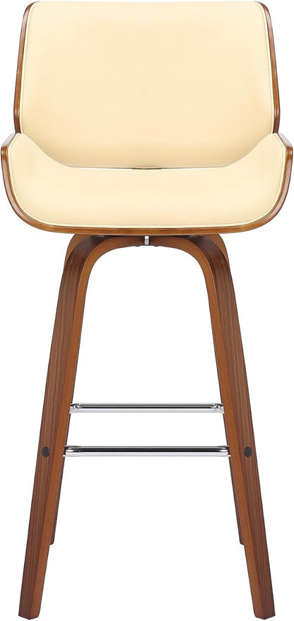 Armen Living Tyler 26" Counter Height Swivel Cream Faux Leather and Walnut Wood Bar Stool - Set of 2