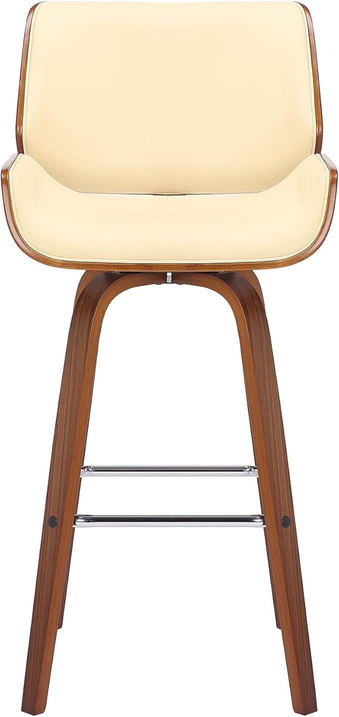 Armen Living Tyler 26" Counter Height Swivel Cream Faux Leather and Walnut Wood Bar Stool - Set of 3