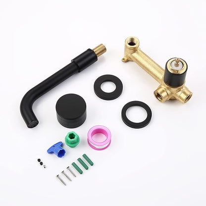 TRUSTMI Brass Bathroom Faucet Brick-Pattern Single Handle Wall Mount Vessel Sink Faucet (Rough-in Valve Included), Matte Black