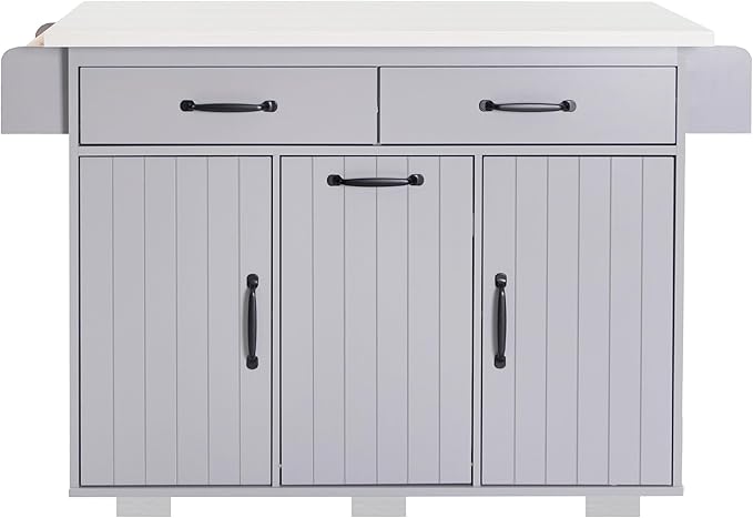 Ball & Cast Kitchen Island with Trash Can Storage Cabinet,Kitchen Cart W/Drop Leaf,Spice Rack,Towel Rack and Drawers,Rolling Kitchen Islands on Wheels W/Adjustable Shelf for Dining Room,Grey
