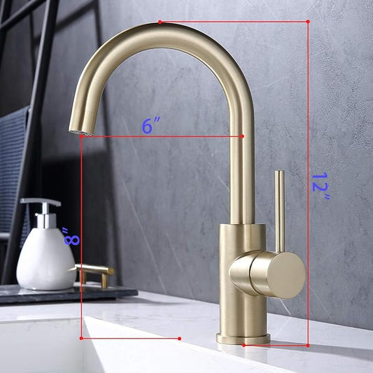 Bar Faucets Single Hole, Brushed Gold Mini Kitchen Sink Faucets, Single Handle Stainless Steel Modern Wet Bar Sink Faucets, Single Mixer Taps