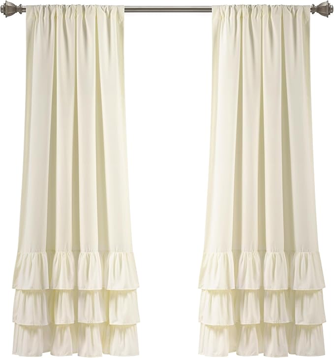 Lush Decor Allison Ruffle Light Filtering Window Curtain Panels Pair 40" W x 63" L Ivory - Coquette Curtains for Bedroom - Drapes - Ruffle Curtains Kids