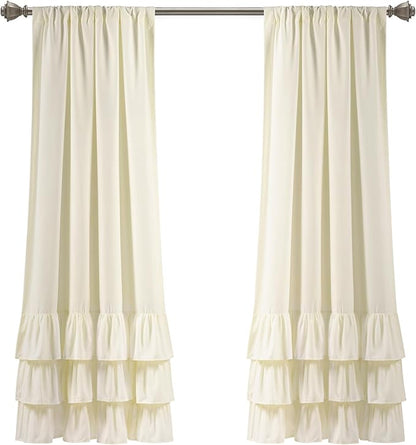 Lush Decor Allison Ruffle Light Filtering Window Curtain Panels Pair 40" W x 63" L Ivory - Coquette Curtains for Bedroom - Drapes - Ruffle Curtains Kids