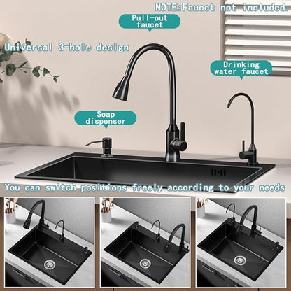 21.7 x 17.7 Inch Black Drop In Kitchen Sink,Stainless Steel Topmount Single Bowl Sink,Large Capacity Utility Workstation Sink With Soap dispenser & Drain Basket