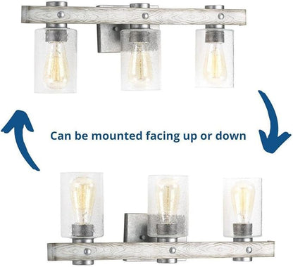 Progress Lighting Gulliver Collection 3-Light Clear Seeded Glass Coastal Bath Vanity Light Galvanized