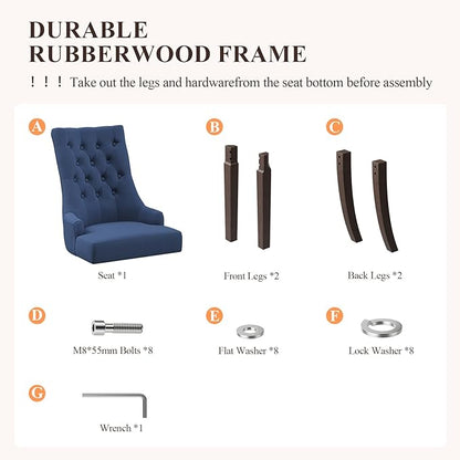 COLAMY Wingback Upholstered Side Dining Room Chairs Set of 4, Fabric Dining Chairs with Tufted Button, Living Room Chairs for Home Kitchen, Blue