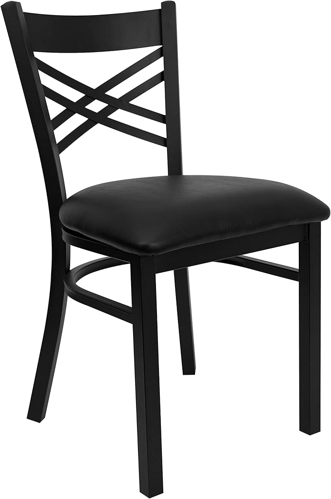 Flash Furniture 4 Pack HERCULES Series Black ''X'' Back Metal Restaurant Chair - Black Vinyl Seat
