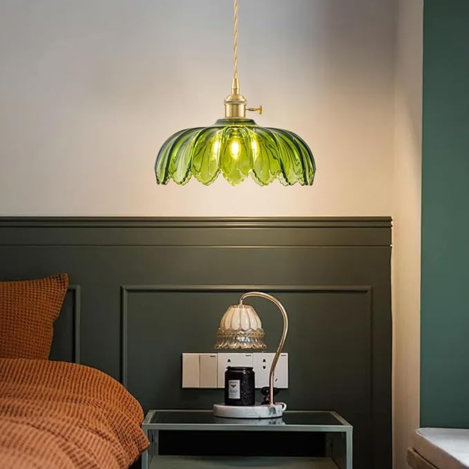 2 Pack Plug in Pendant Light Fixtures, Hanging Light Fixture Glass Pendant Light, Vintage Green Hanging Lamp, Pendant Lighting for Kitchen Island, Bedroom, Dining Room, Living Room