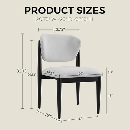 Casaphoria Dining Chairs Set of 2, Solid Black Wood Legs Upholstered Kitchen Chairs, Mid Century Modern Ergonomic Curved Back Accent Chair for Dining Room, Home Office and Vanity, White