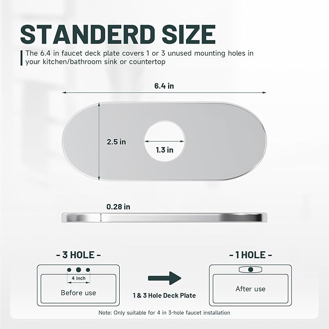 6 Inch Chrome Sink Hole Cover, Greenspring 4" Hole Cover Deck Plate, Round Bathroom Faucet Deck Plate, Faucet Escutcheon for Bathroom or Kitchen Vanity Sink Faucets Stainless Steel