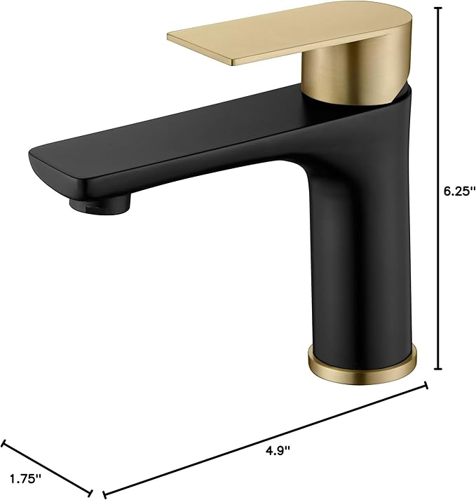 SUMERAIN Modern 304 Stainless Steel Bathroom Faucet Lead-Free Vanity Sink Faucet Black&Gold Single Handle Washbasin Faucet