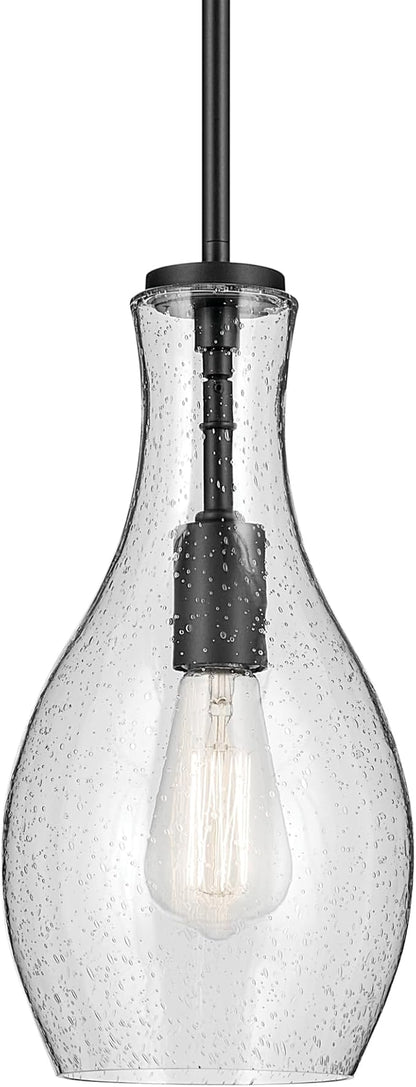 Everly 13.75" 1-Light Bell Pendant with Clear Glass in Black, for a Kitchen Island, Dining Nook, or Home Bar, (13.75" x 7") 42456BK
