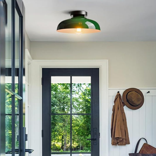 DIRYZON Modern Green Ceiling Light, Macarons Kitchen Lighting Fixtures, Industrial Metal 12-Inch Bedroom Ceiling Light