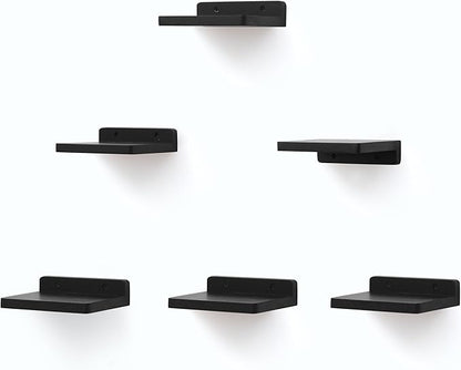 Small Floating Shelf, 5x6 Inch Display Ledges for Wall,Mini Shelves,Rustic Wood Shelf for Bedroom Living Room Bathroom Kitchen (6, Black)