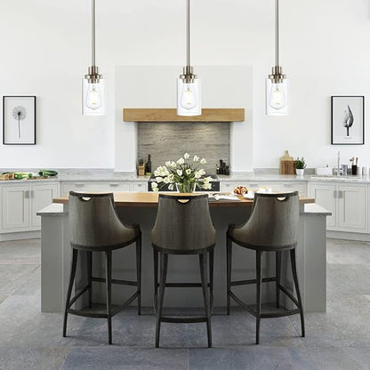 TODOLUZ Modern Clear Glass Pendant Light in Brushed Nickel, Single Hanging Pendant Lighting for Farmhouse Entryway Dining Room Kitchen Island Foyer