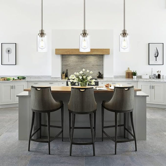 TODOLUZ Modern Clear Glass Pendant Light in Brushed Nickel, Single Hanging Pendant Lighting for Farmhouse Entryway Dining Room Kitchen Island Foyer