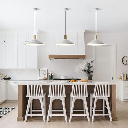 KCO Lighting Modern Cone Pendant Lighting White and Gold Pendant Light Kitchen Island Farmhouse Dome Pendant Light Mid Century Living Room Light Fixture Over Dining Table (White)