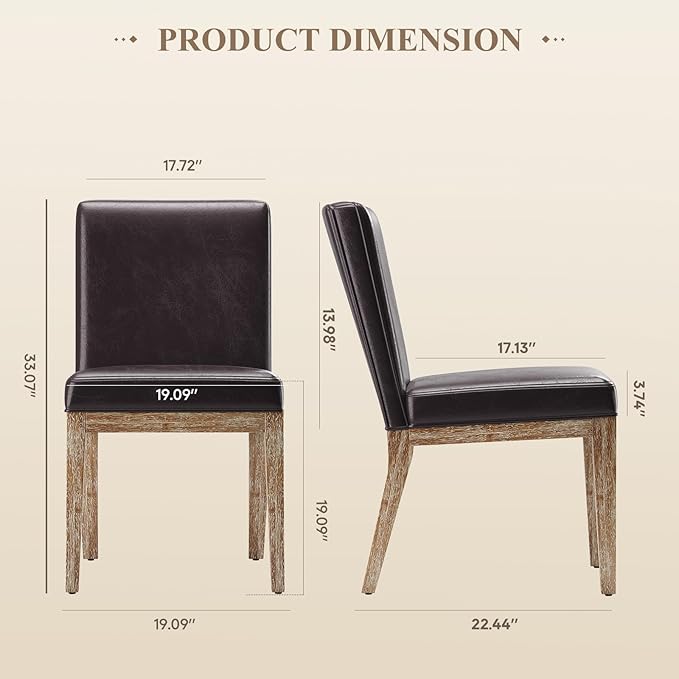 MALOL Wooden Dining Chairs Set of 2, Modern Leather Upholstered Dining Room Chair, Kitchen Side Chairs, Farmhouse Dinner Chair with High Back for Kitchen, Brown