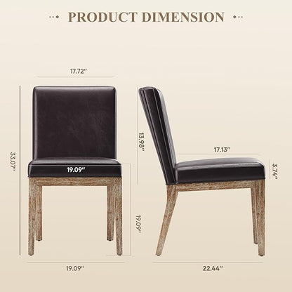 MALOL Wooden Dining Chairs Set of 2, Modern Leather Upholstered Dining Room Chair, Kitchen Side Chairs, Farmhouse Dinner Chair with High Back for Kitchen, Brown