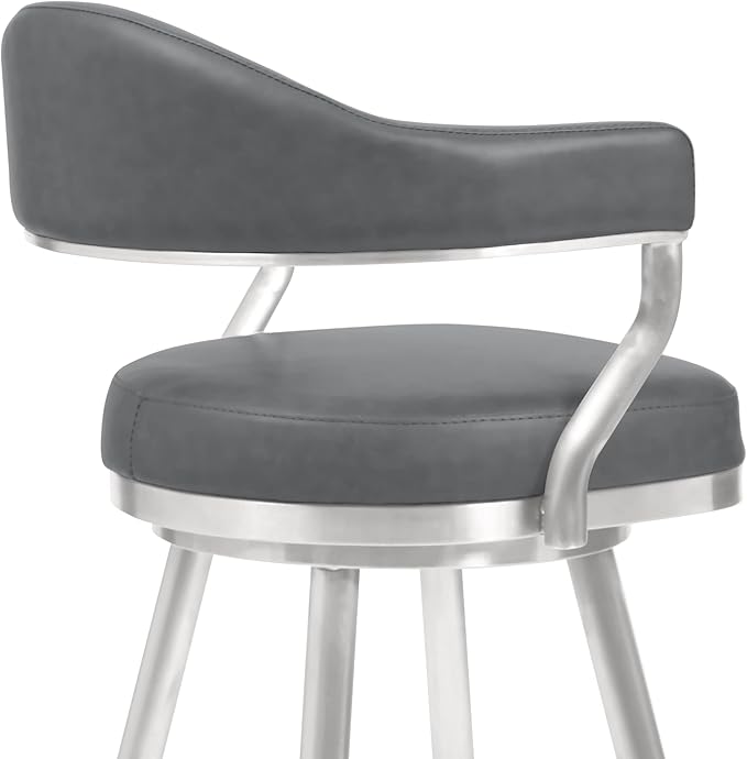 Justin Modern Farmhouse 26" Seat Height Swivel Vintage Gray Faux Leather Bar Stool with Brushed Stainless Steel Legs for Kitchen Island Counter, Set of 2