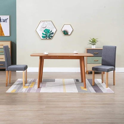 Light Gray Dining Chairs Set of 2, Solid Rubber Wood Frame with Soft Touch Fabric Upholstery, Ergonomic Design for Comfortable Seating in Dining Room and Kitchen