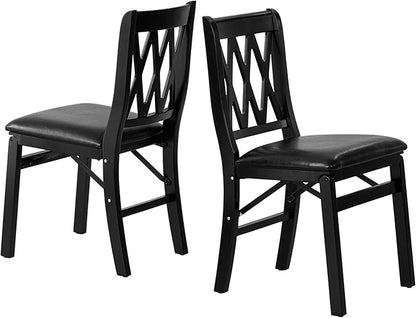 East West Furniture - PNC-BLK-49, A Plano Folding Solid Wood Dinner Chairs with PU Leather Seat, 3-X Back Design, Set of 2, Fully Assembled, Black Wood Finish
