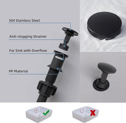 BELZ Bathroom Faucet, Single Handle Matte Black Sink Faucet for 1 or 3 Hole Installation, Modern Lead-Free Metal Vanity Faucet with Pop-Up Drain & Supply Hoses (Matte Black)