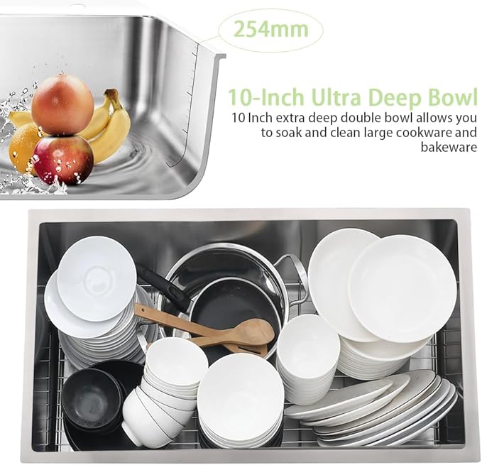 27 Inch Undermount Kitchen Sink -Bokaiya 27x19 Stainless Steel Undermount Sinks 18 Gauge Deep Single Bowl Kitchen Sinks with Colander