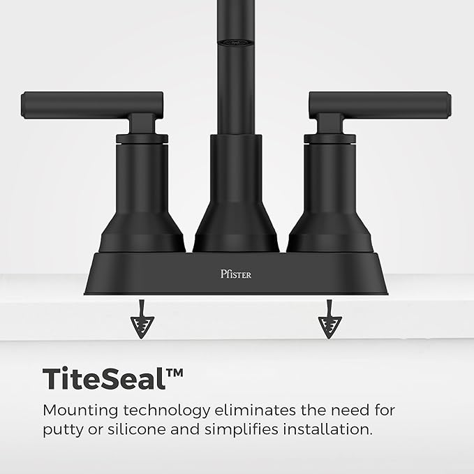 Pfister Capistrano 4 in Centerset 3-Hole Matte Black Bathroom Sink Faucet with 2-Handle Push & Seal Drain Technology, NSF Certified WaterSense Vanity Faucet LF048CSOSDB