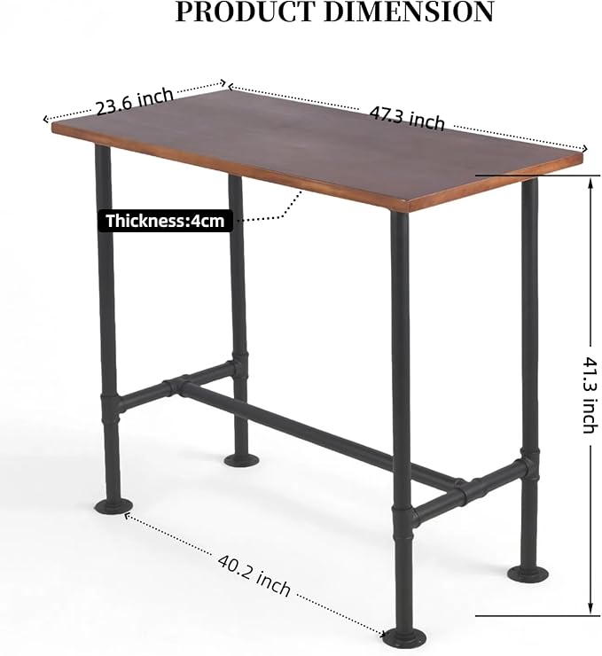 Industrial Pipe Design Bar Table 41.3inch Height and Set of 4 Rustic Bar Stools with Backrest 23-33" Height Adjustable Vintage Pub Bistro Table Set for Kitchen Dining Cafe House Office Meeting