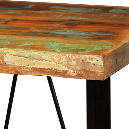 Multicolored Reclaimed Wood Bar Table, Square Dining Table with Sturdy Black Steel Legs, Compact Kitchen Unit for Small Dining Room, Versatile Dinner Use, Mesas de Comedor