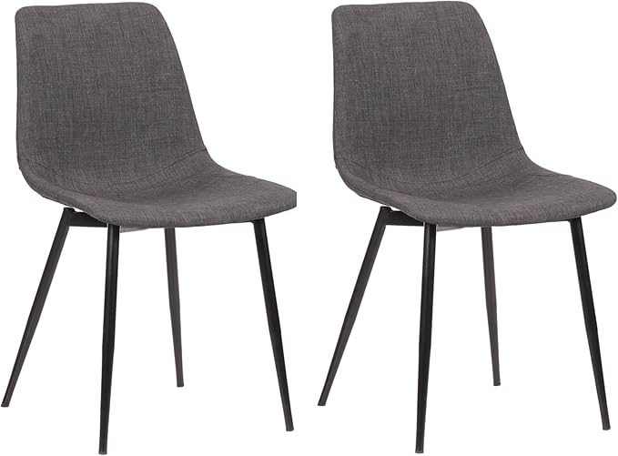 Armen Living Monte Mid Century Modern Dining Accent Chair for Table Kitchen Desk Vanity in Charcoal Gray Fabric Upholstery with Black Metal Legs, Set of 2