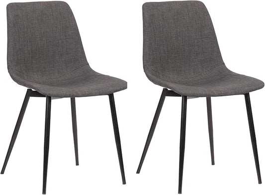 Armen Living Monte Mid Century Modern Dining Accent Chair for Table Kitchen Desk Vanity in Charcoal Gray Fabric Upholstery with Black Metal Legs, Set of 2