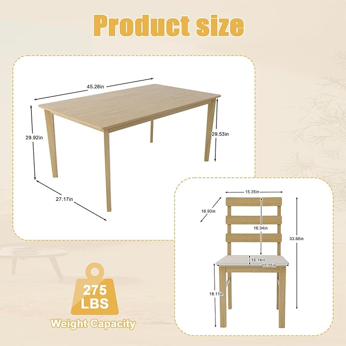 Majnesvon 5 Piece Dining Table Set for 4, Farmhouse Kitchen Table Set with Chairs, Wood Dining Table Chair for Kitchen, Restaurant, Apartment (Natural 5-Piece)
