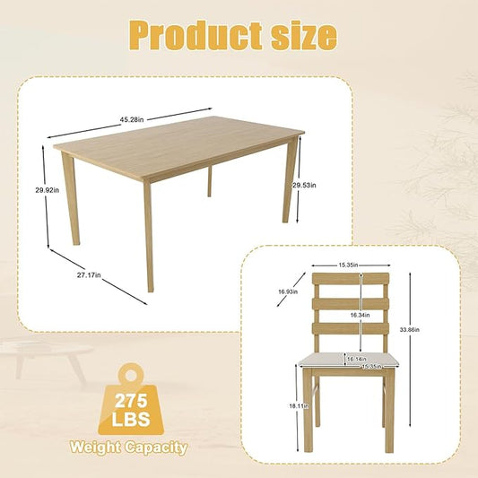 Majnesvon 5 Piece Dining Table Set for 4, Farmhouse Kitchen Table Set with Chairs, Wood Dining Table Chair for Kitchen, Restaurant, Apartment (Natural 5-Piece)